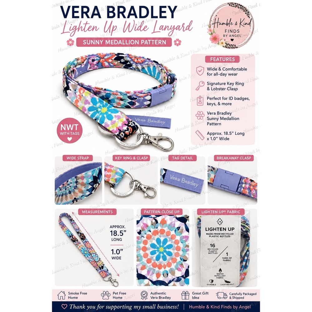 Vera Bradley Sunny Medallion Lighten Up Wide Lanyard NWT Key Ring ID Holder